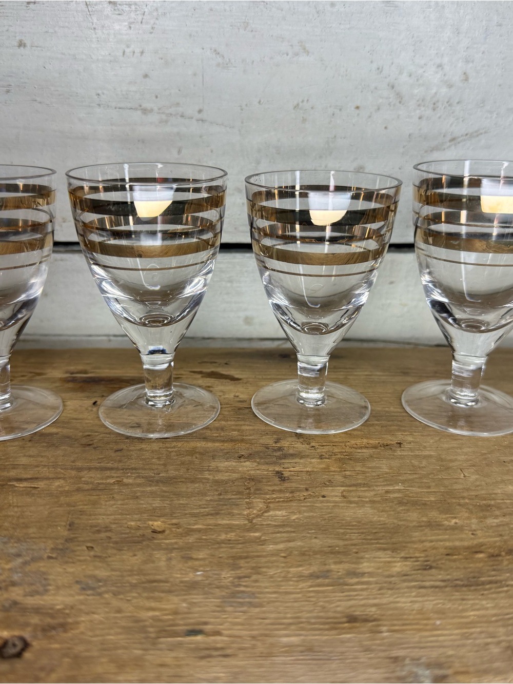 4 Vtg Gold Band Cordial Liqueur Shot Glass Cups MCM Handmade Crystal USSR RARE